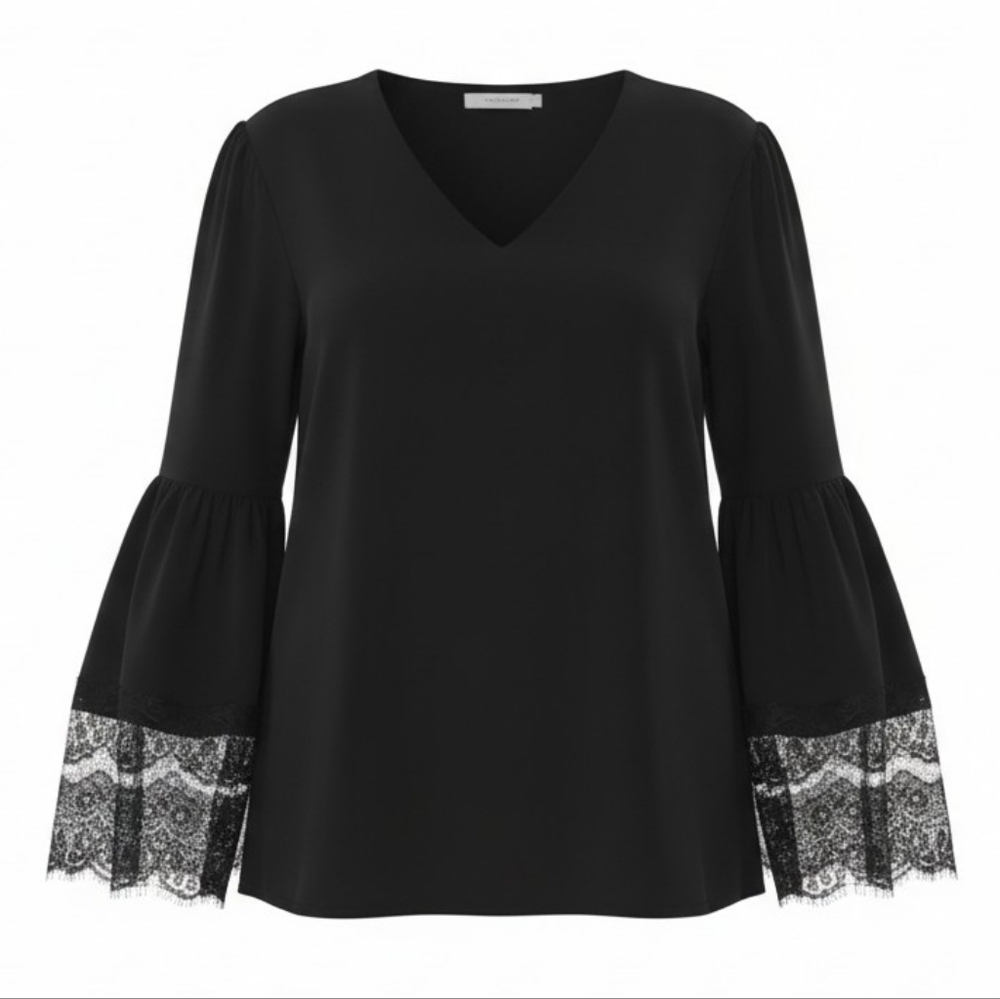 Nine West Size S Black Lace Bell Sleeve Top